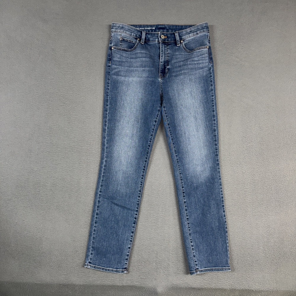 Talbots Jeans Womens 10P Blue Straight High Waist Flawless Distressed Denim